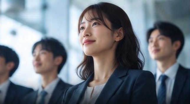 前を見つめるスーツ姿の若手社員たち